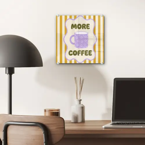 More coffee - Geel - Paars - Strepen - Mok plexiglas 5mm klein -sfeer6
