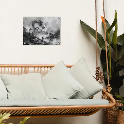 Krijger - Draak - Grijs tuinposter los doek klein -sfeer7