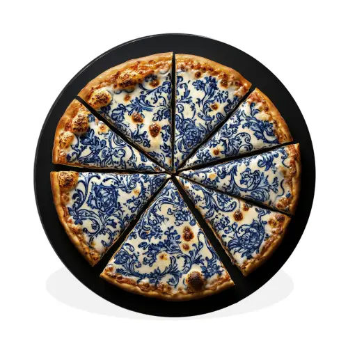 Pizza - Eten - Delftsblauw Wandcirkel aluminium klein -3d