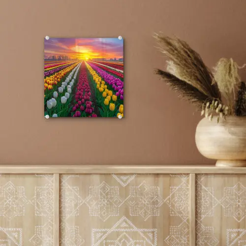 Tulpenveld - Zonsondergang - Kleurrijk plexiglas 5mm klein -sfeer5