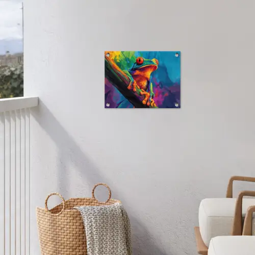 Kikker - Felgekleurd - Tak - Regenboog tuinposter los doek klein -sfeer8