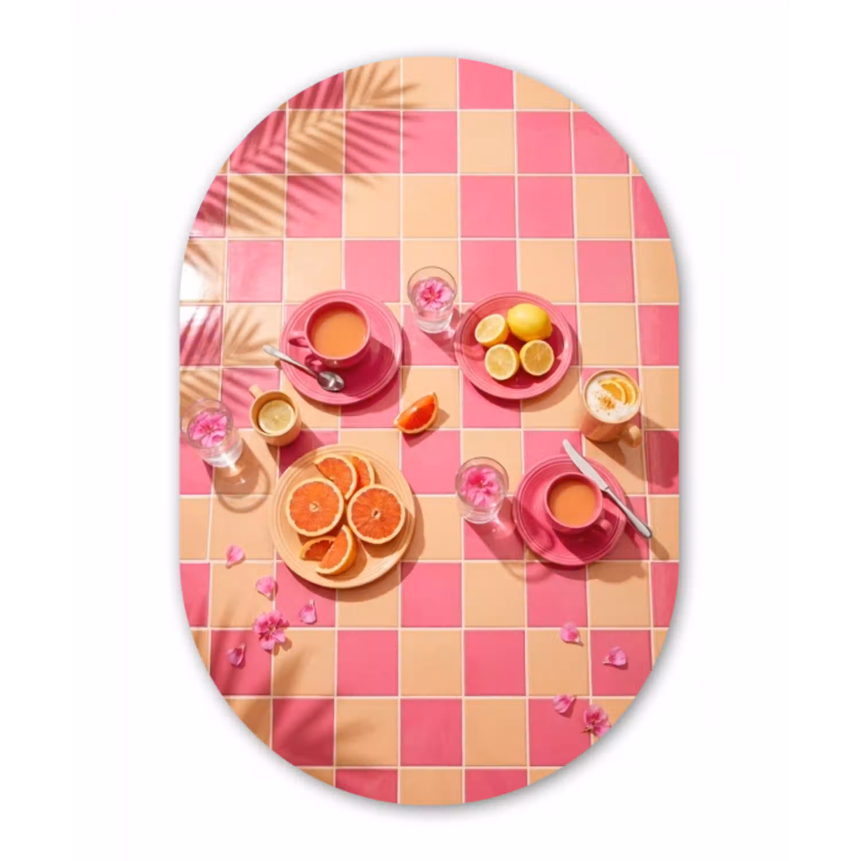 Eten - Citrusvruchten - Stillevens - Roze - Oranje Wandcirkel Ovaal Forex klein -3d