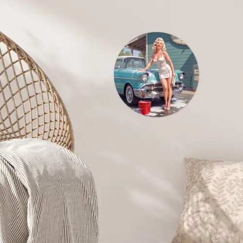Auto - Vrouw - Groen Wandcirkel behangsticker klein -sfeer4