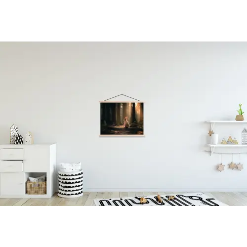 Konijn - Bos - Zonnestralen textielposter latten blank klein -kinderkamer