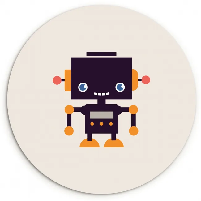 Robot - Antenne - Oranje - Beige - Kind - Kids Wandcirkel kunststof plaat 5mm dik klein -3d