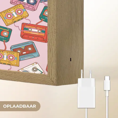 Cassette - Patroon - Roze Light Box met batterij (Wandlamp) middel 907 -USP_websiteoplaadbaarNL