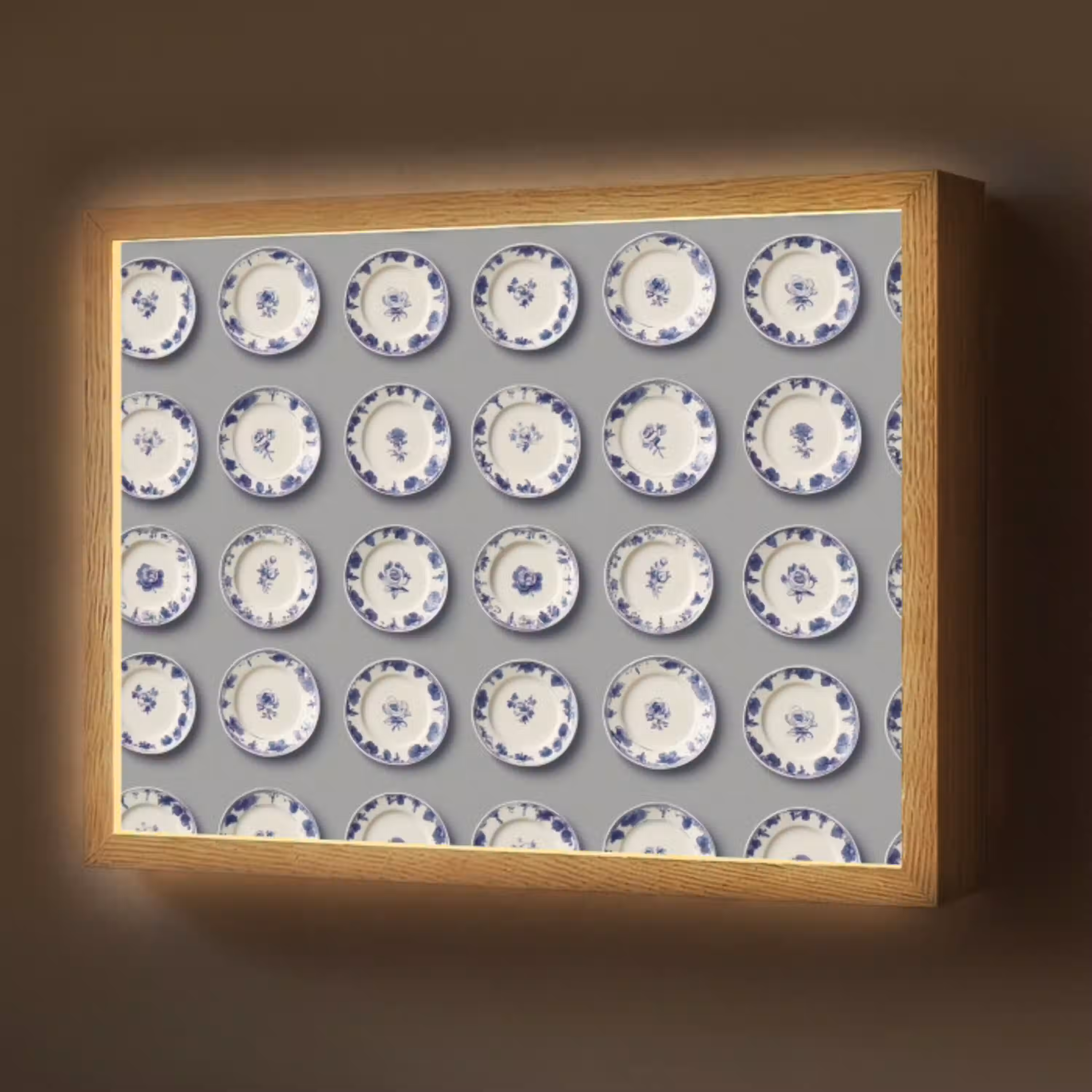 Borden - Bloemen - Blauw - Wit Light Box met batterij (Wandlamp) middel 907 -z3d_website