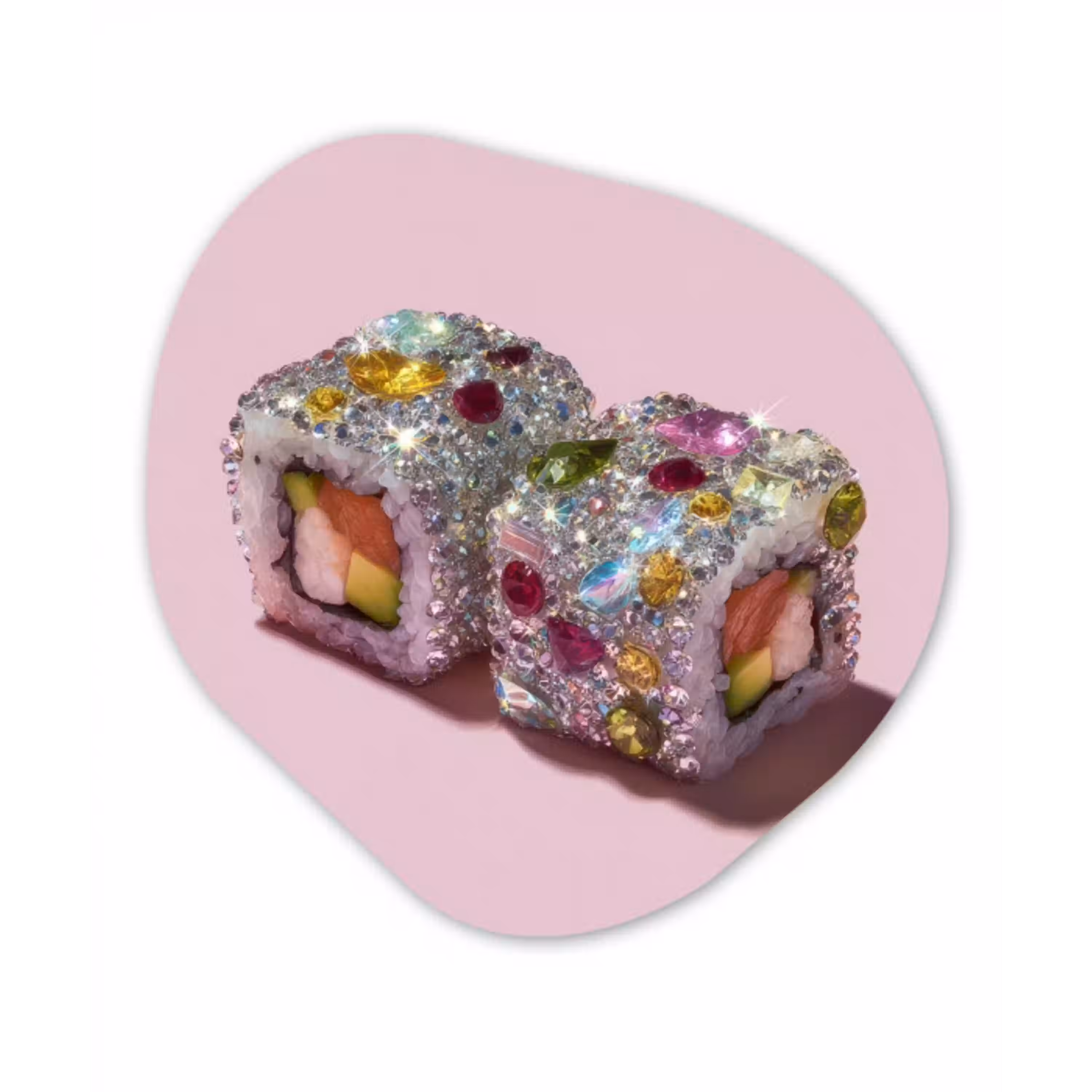 Sushi - Rolletjes - Steentjes - Kleurrijk Wandcirkel Organisch Aluminium middel -3d