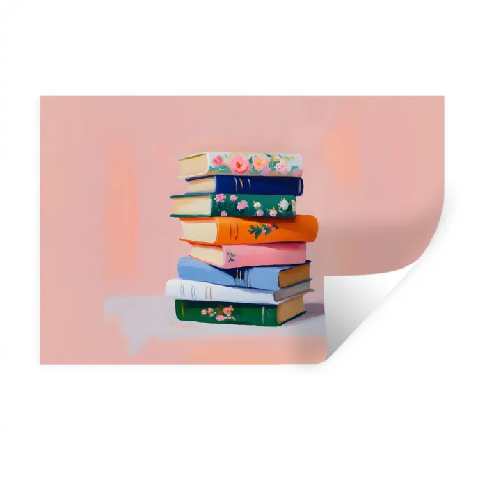 Boeken - Stapel - Kleurrijk Muursticker klein -3d