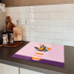 Tulpen - Vaas - Strepen - Paars Inductie beschermer vinyl 3mm middel -sfeer3