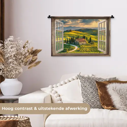 Doorkijk - Toscane - Uitzicht - Landschap - Zomer Wandkleed katoen klein -sfeer1