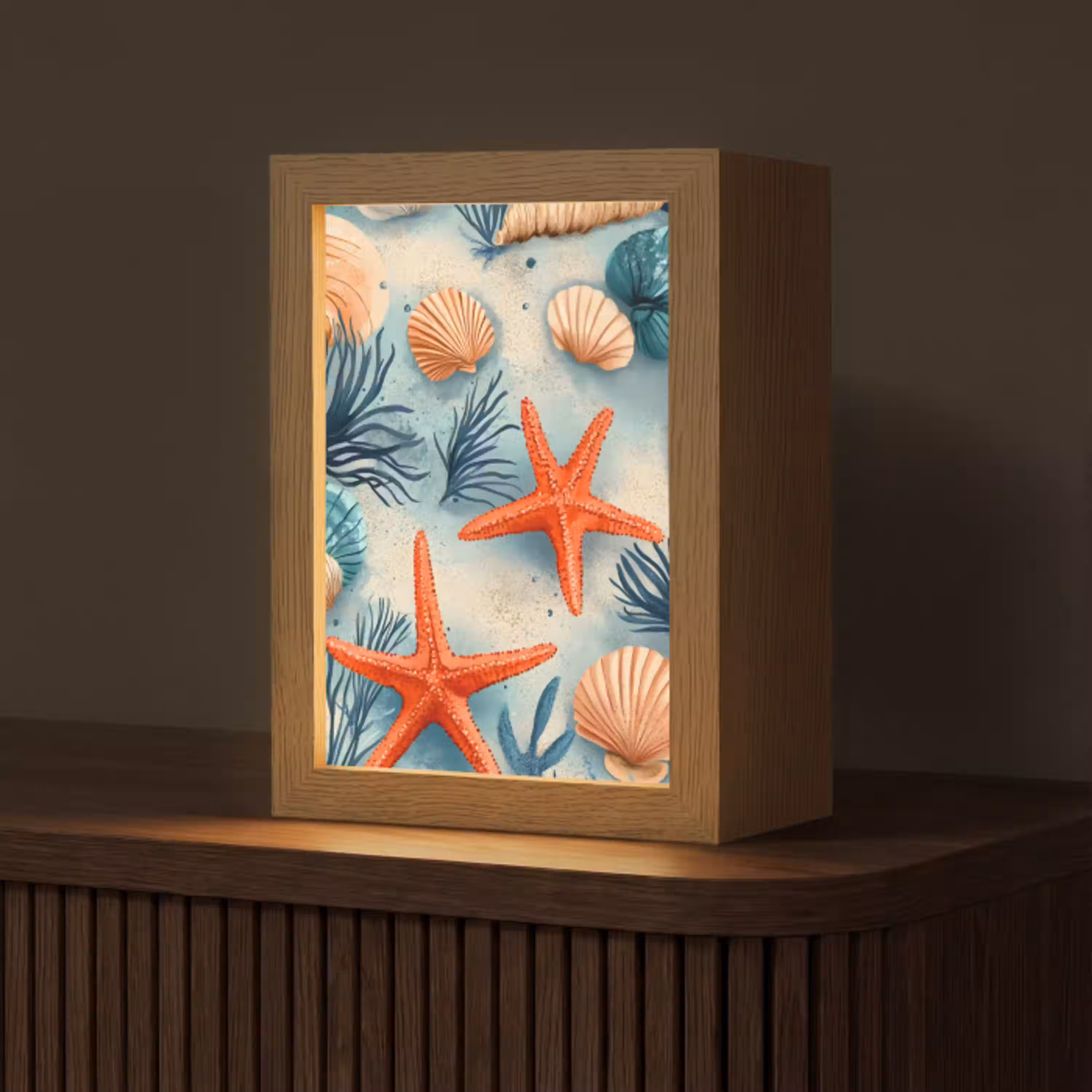 Zeesterren - Schelpen - Illustratie - Zand Light Box met kabel (Tafellamp) klein -z3d_website