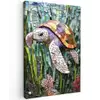 Schildpad - Zeewier - Mozaïek Tuinposter op houten frame 2 cm dik klein -3d