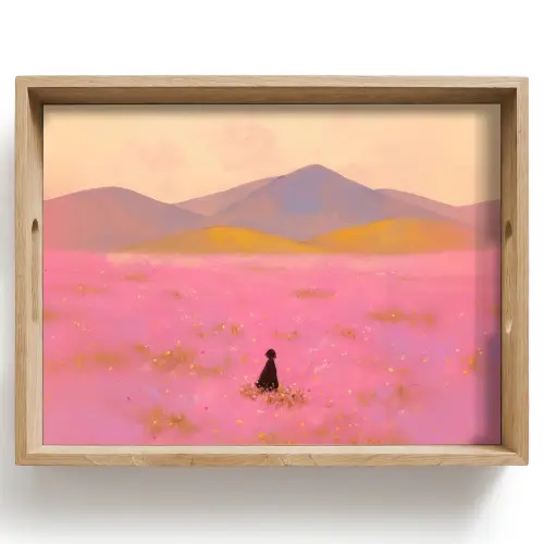 Bloemenweide - Heuvels - Silhouet - Roze Dienblad Rechthoek middel -z3d_shopping