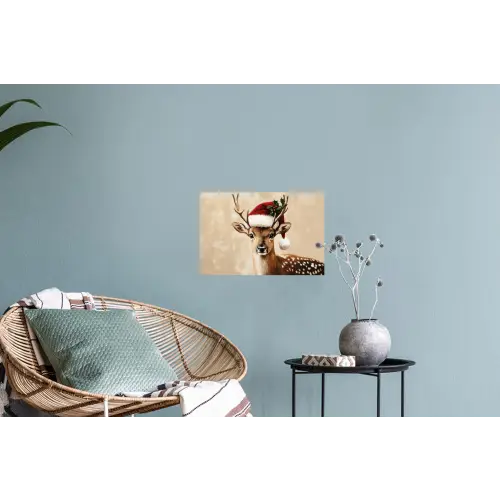 Kerst - Hert - Gewei - Rood Muursticker klein -plant