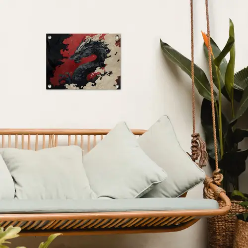 Zwarte draak - Rookwolken - Rood tuinposter los doek klein -sfeer7