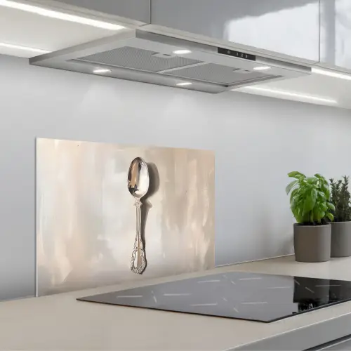 Lepel - Verf - Zilver keuken achterwand spatscherm klein -3d_schuin