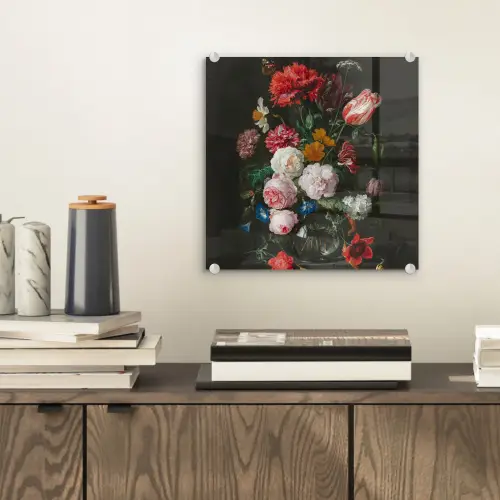 Stilleven met bloemen in een glazen vaas - Schilderij van Jan Davidsz. de Heem plexiglas 5mm klein -sfeer1