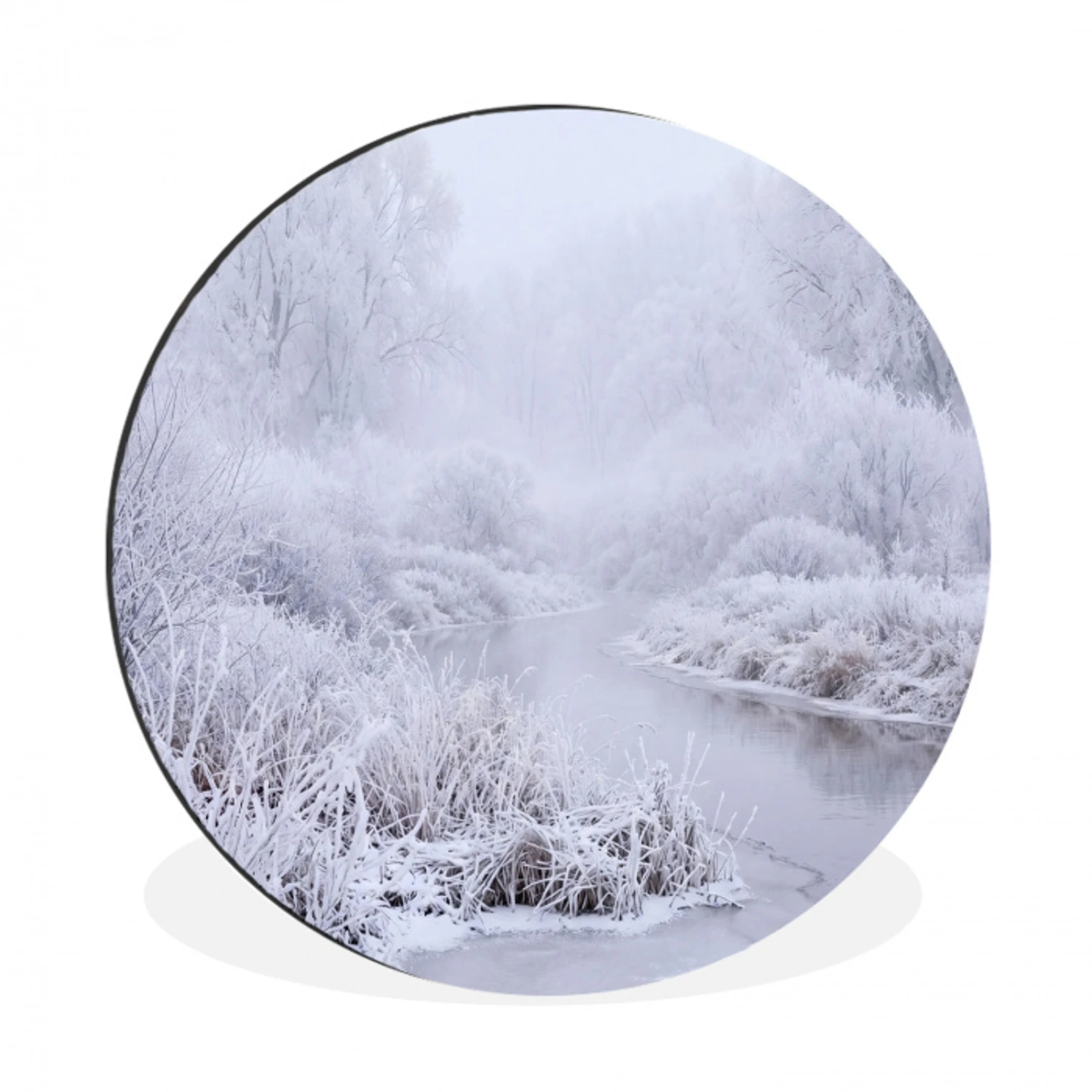 Rivier - Sneeuw - Bos - Winter - Schilderachtig Wandcirkel aluminium klein -3d