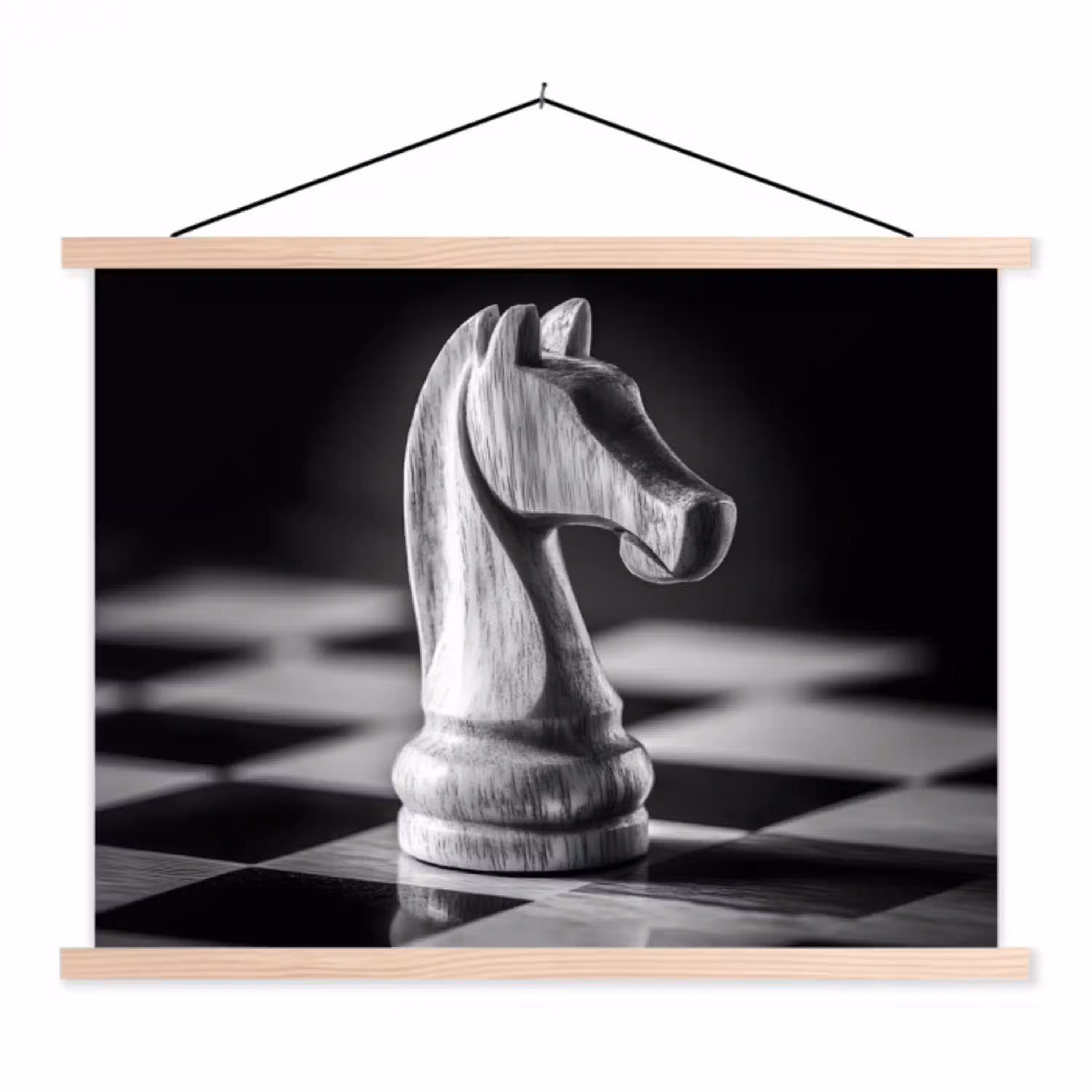 Paard - Hout - Schaalbord - Zwart textielposter latten blank klein -3d