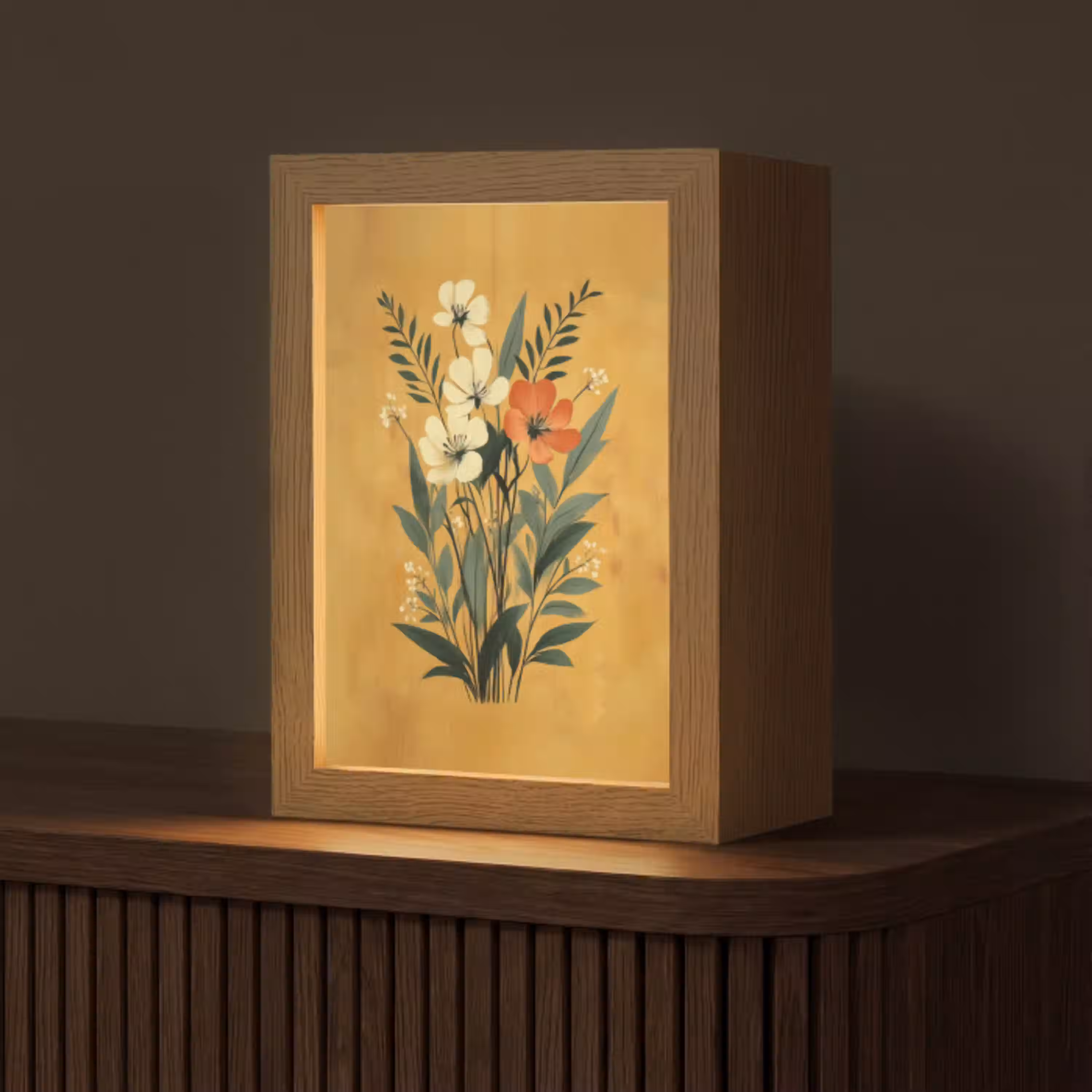 Bladeren - Boeket - Bloemen - Geel Light Box met kabel (Tafellamp) klein -z3d_website