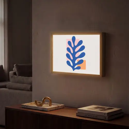 Abstract - Blad - Blauw - Rechthoeken Light Box met batterij (Wandlamp) middel -sfeer1