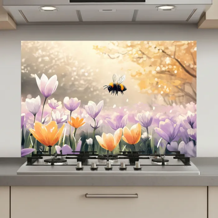 Viooltjes - bij - Zonlicht keuken achterwand spatscherm klein -3d_website