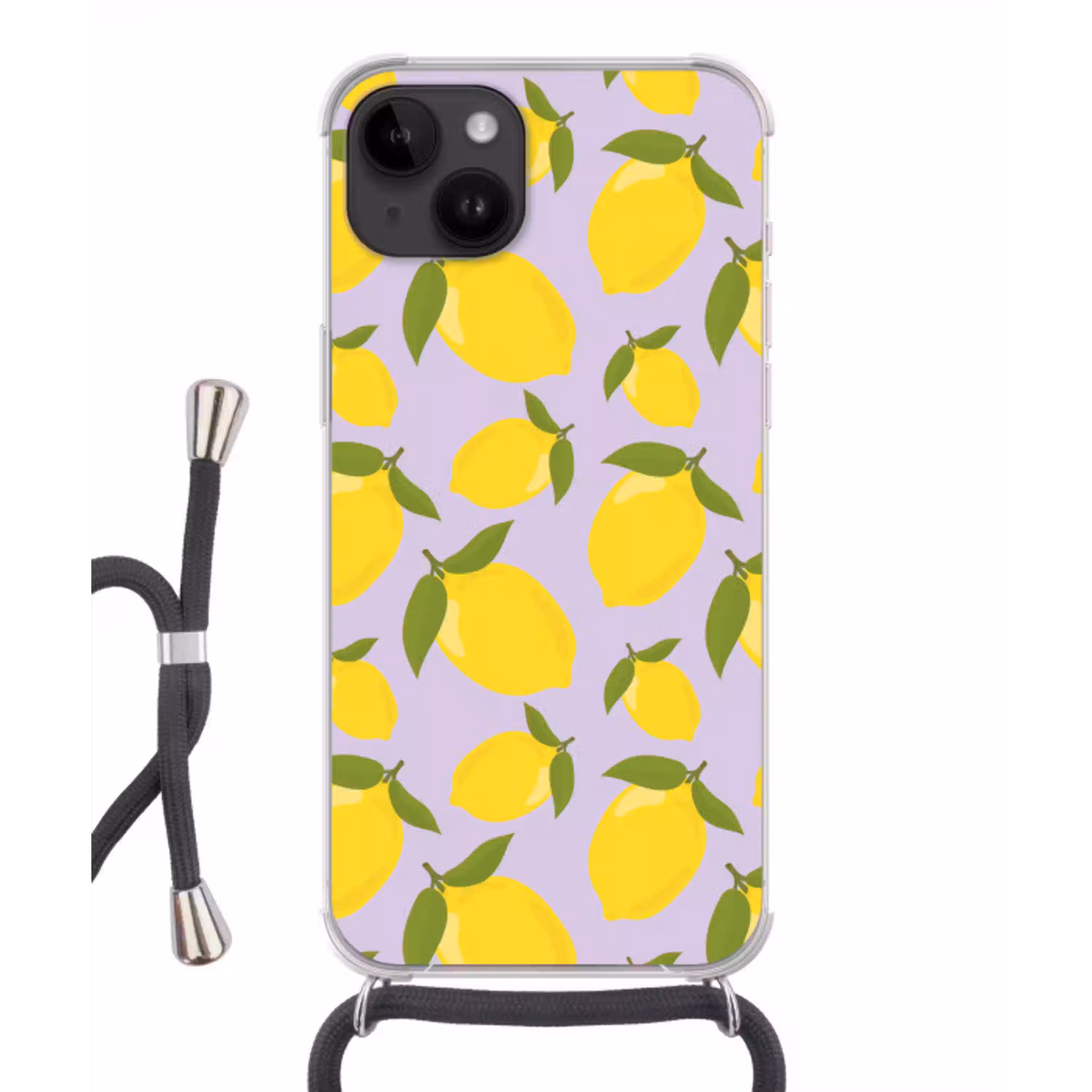 Citroenen patroon - Geel - Paars - Patroon - Vruchten Crossbody Case iPhone 14 middel -3d