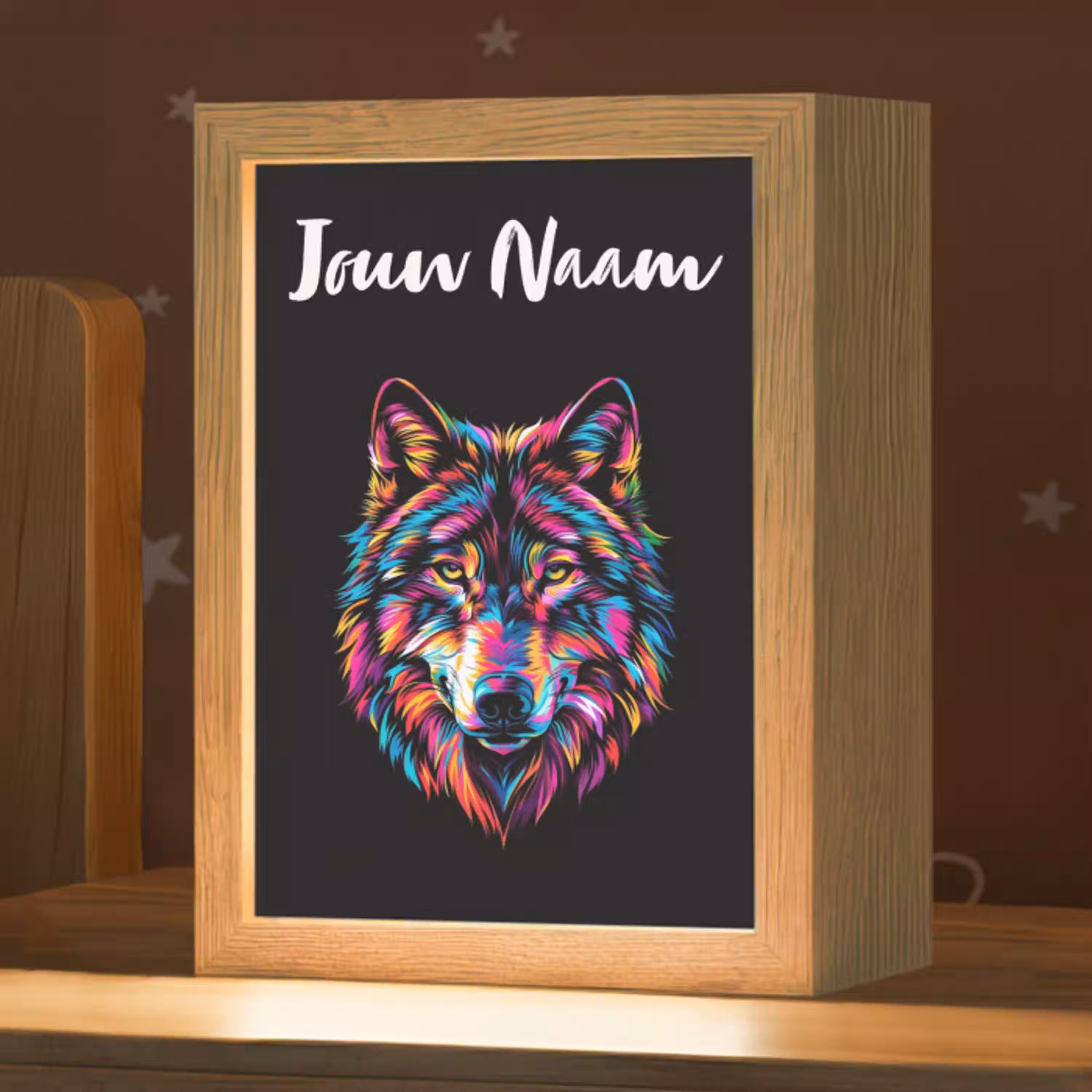 Wolf - Kleurrijk - Zwart - Dieren - Neon Light Box met kabel (Kinderlampje) klein -zzz_3d_website