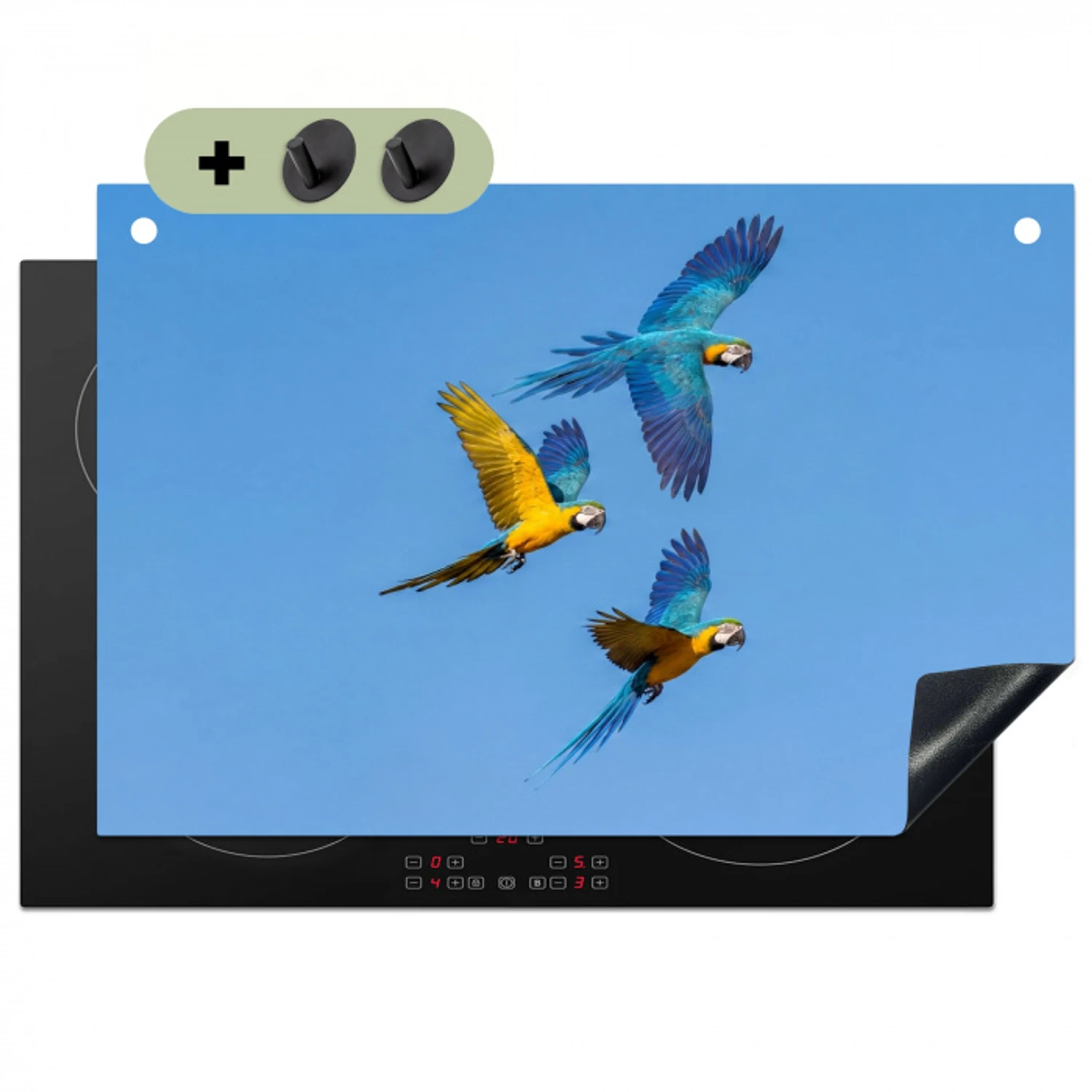 Papagaai - Vliegen - Blauw - Geel Inductie beschemer met haakjes klein -3d