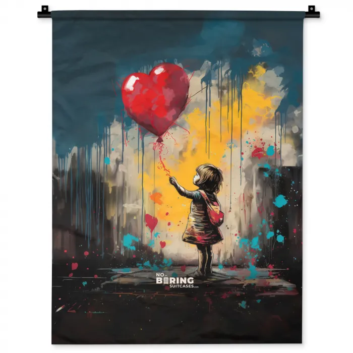 Meisje met ballon in graffiti stijl Wandkleed katoen klein -zz3d
