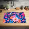 Bloemen - Blauw - Roze Inductie beschermer vinyl 3mm klein -sfeer5