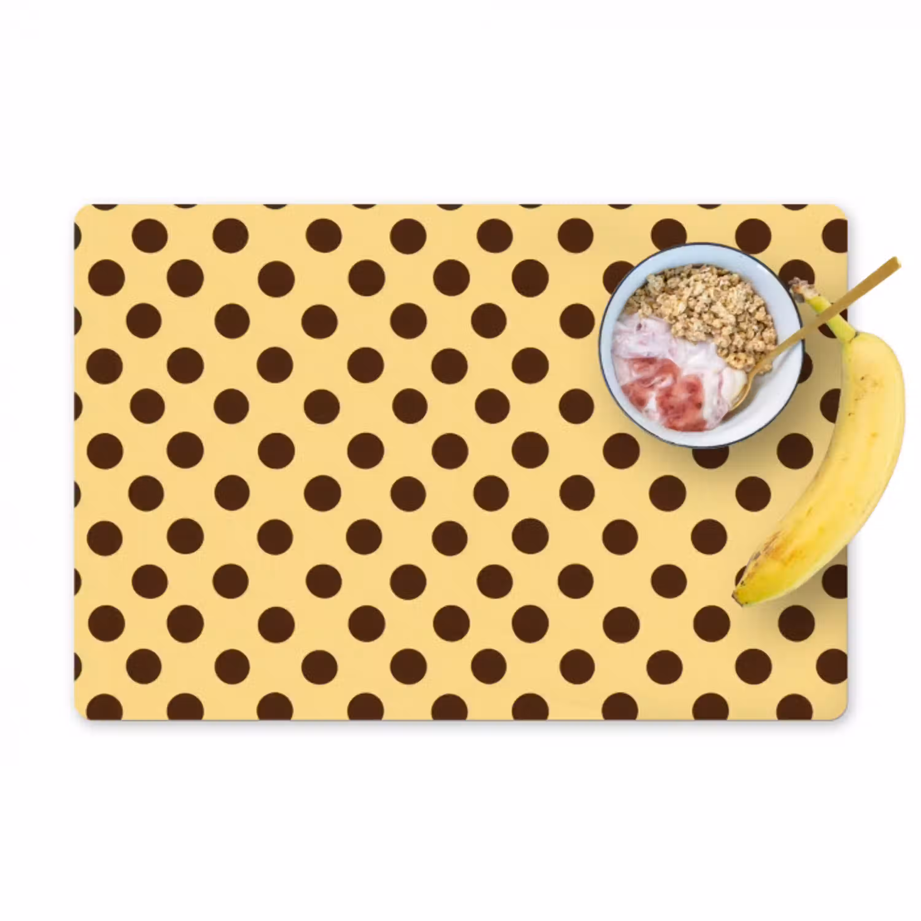Polka Dot - Stippen - Retro - Geel - Bruin Placemat vinyl groot 368 -zzzproduct_Kitchenyeah-website