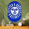 Zon - Gezicht - Penseelstructuur - Blauw Wandcirkel Ovaal Glas middel -sfeer2