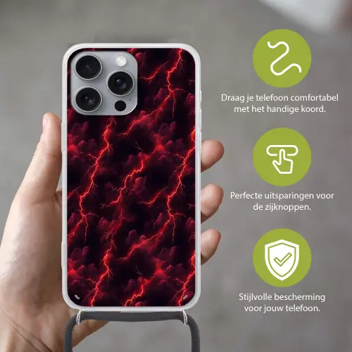 Rood - Onweer - Bliksem - Wolken Hoesje iPhone 16 Pro Max met koord klein 804 -sfeer2_NL