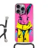 Konijn - Felroze - Sjaal - Abstract Hoesje iPhone 16 Pro Max met koord klein -3d