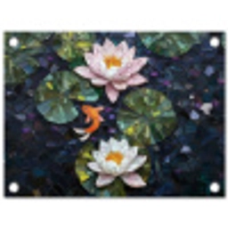Glasstukjes - Leliebladeren - Vis - Oranje tuinposter los doek klein -3d