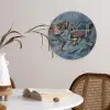Wereldkaart - Denim - Textiel Wandcirkel kunststof plaat 5mm dik klein -sfeer4