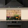 Bloemen - Bakstenen - Kleurrijk keuken achterwand spatscherm klein -sfeer1