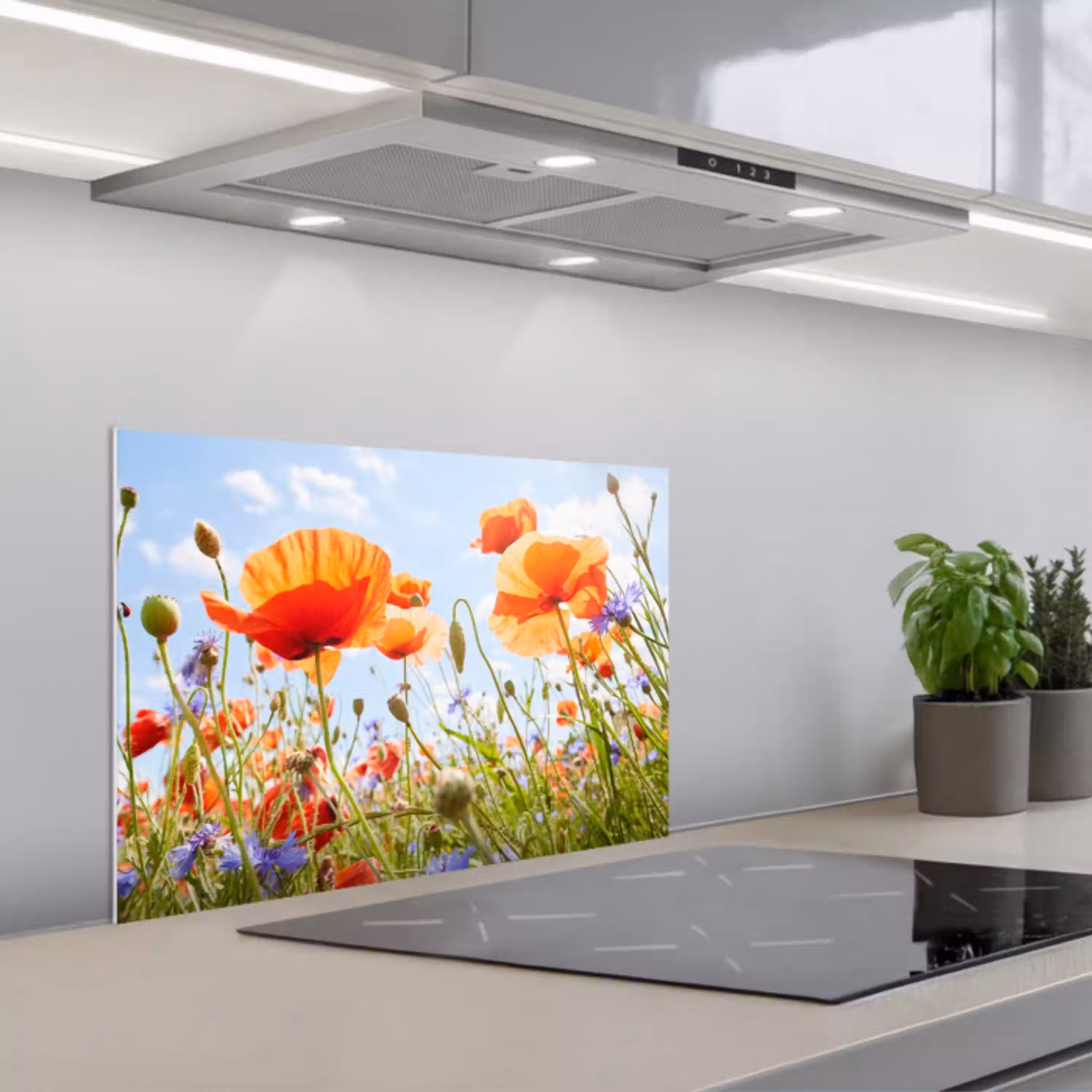 Zomerse Dans van Klaprozen keuken achterwand spatscherm klein -3d_schuin
