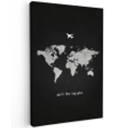Vliegtuig - Quote - Wereldkaart Tuinposter op houten frame 2 cm dik middel -3d