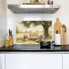 Houten bankje - Bloempotten - Landschap Inductie beschemer met haakjes klein -sfeer2