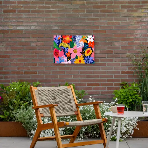Kleurrijk - Bloemen - Abstract - Stippen Tuinposter op houten frame 2 cm dik klein -sfeer3