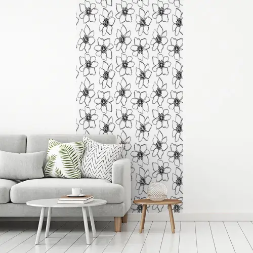 Bloemen - Patroon - Zwart - Wit fotobehang vinyl groot 64 -woonkamer