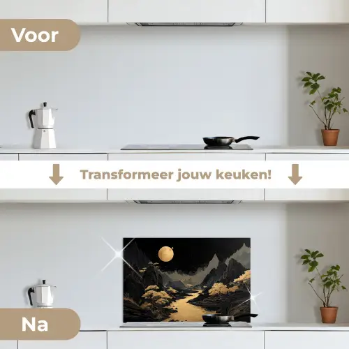 Gouden rivier - Bergen - Maan - Sterrenhemel keuken achterwand spatscherm klein -voor_na_NL