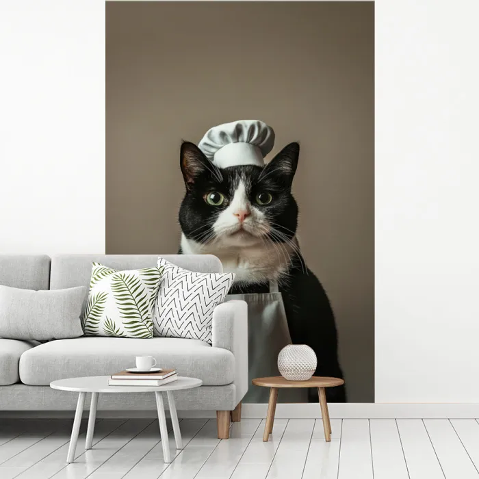 Kat - Kokskleding - Zwart - Wit fotobehang vinyl groot -woonkamer