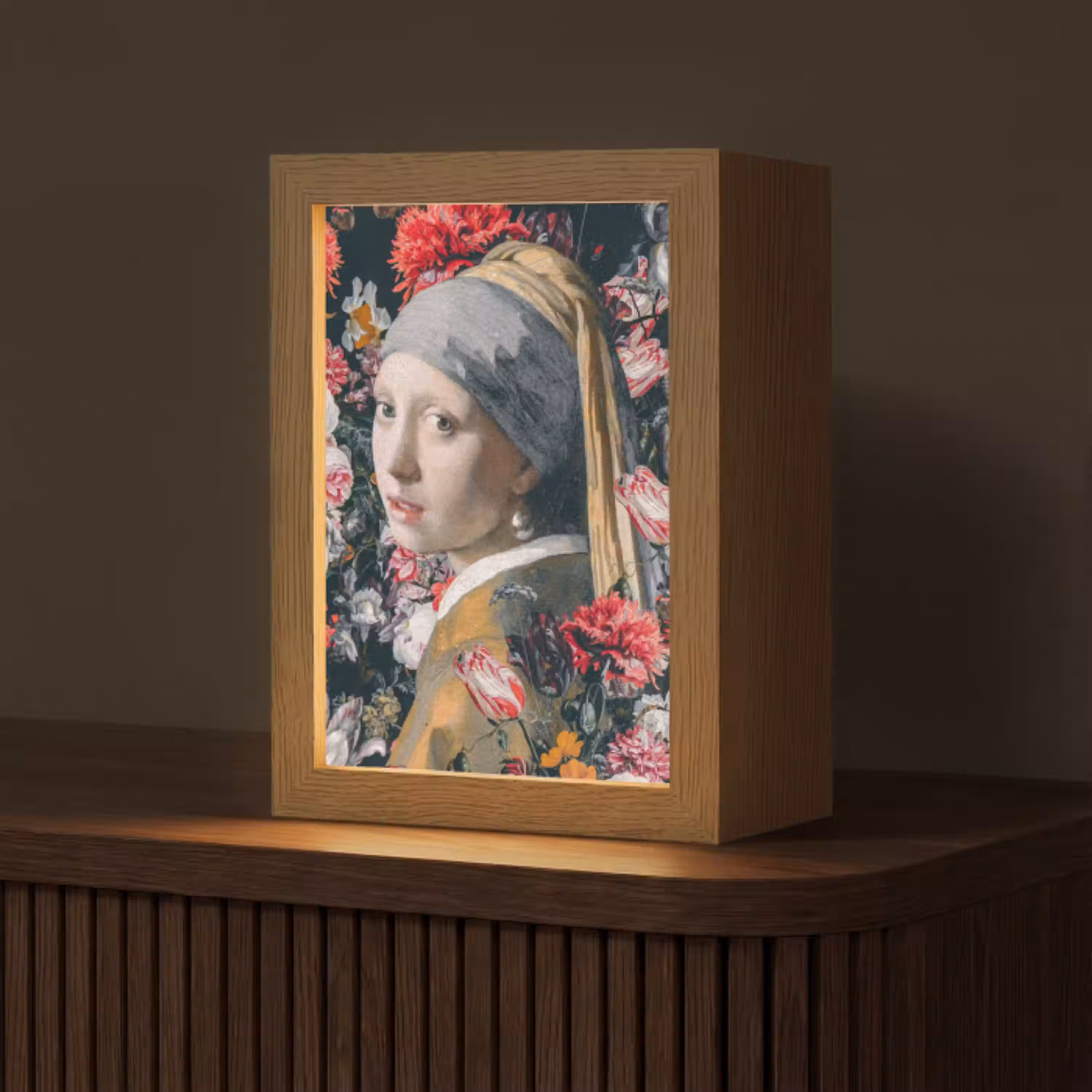 Meisje met de parel - Johannes Vermeer - Bloemen Light Box met kabel (Tafellamp) klein -z3d_website