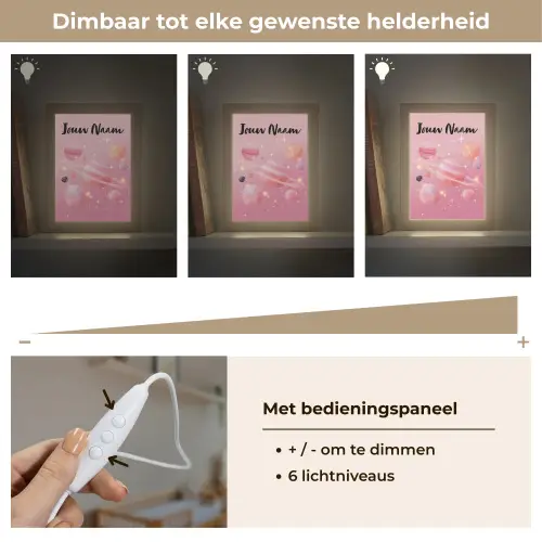 Planeten - Roze - Sterren Light Box met kabel (Kinderlampje) klein -USP_dimbaarNL