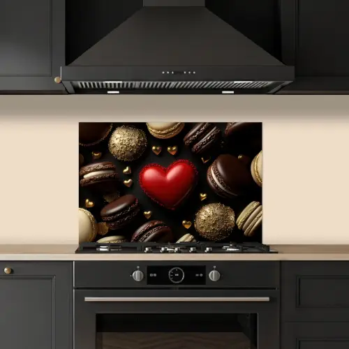 Macarons - Rood - Hart keuken achterwand spatscherm klein -sfeer1