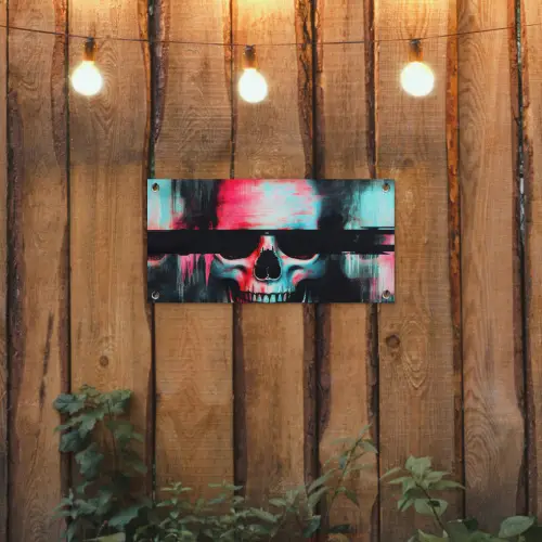 Schedels - Glitch - Cyberpunk tuinposter los doek klein -sfeer1